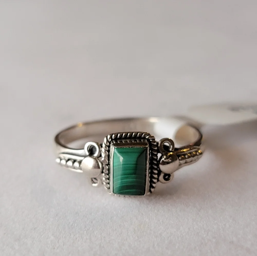 Malachite Sterling Silver Orion Ring Dainty Filigree Gemstone